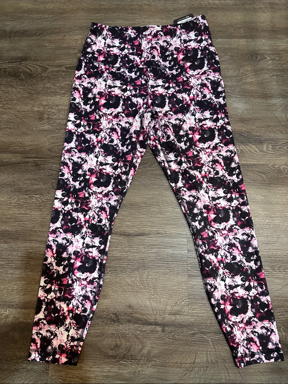 90 Degree By Reflex Black and Pink Floral-Print women’s leggings
